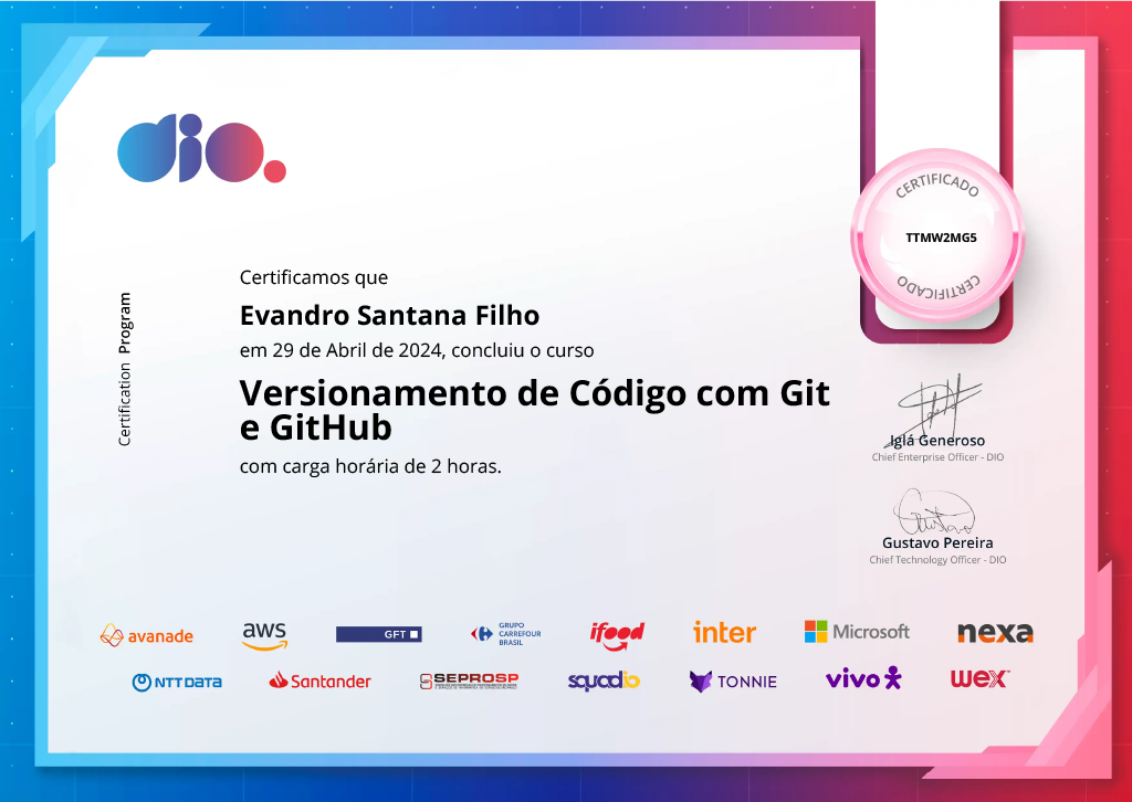 Certificado Dio Git e GitHub